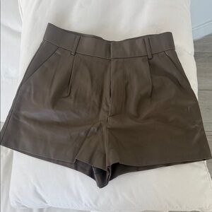 Zara High Waist Faux Leather Shorts in Brown